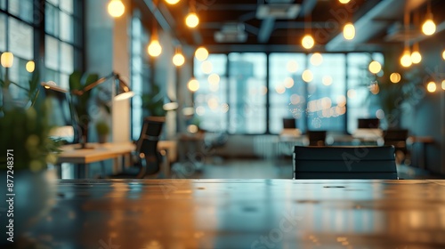 Modern Business Office Interior with Blurred Bokeh Background, No People