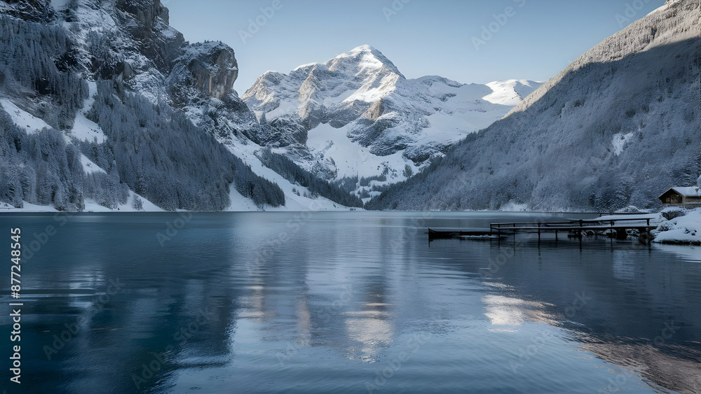 A Tranquil Haven Snow Capped Peaks and Serene Alpine Lake A Tranquil Haven Snow Capped Peaks and Serene Alpine Lake