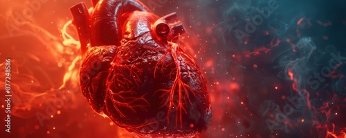 A fiery heart engulfed in flames, a powerful and dramatic image.