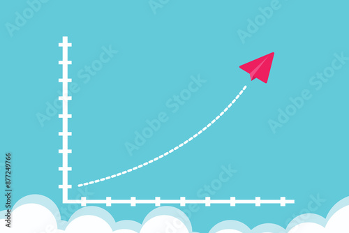 Red airplane changing direction. New idea, change
