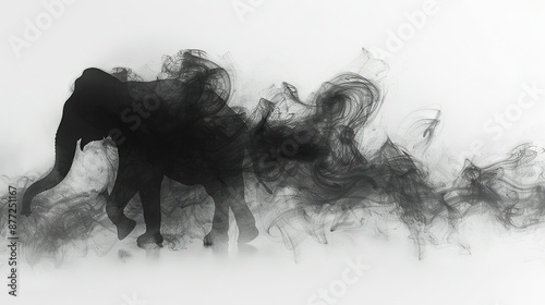   Black-and-white image of an elephant's lifted tail with smoke emanating from it