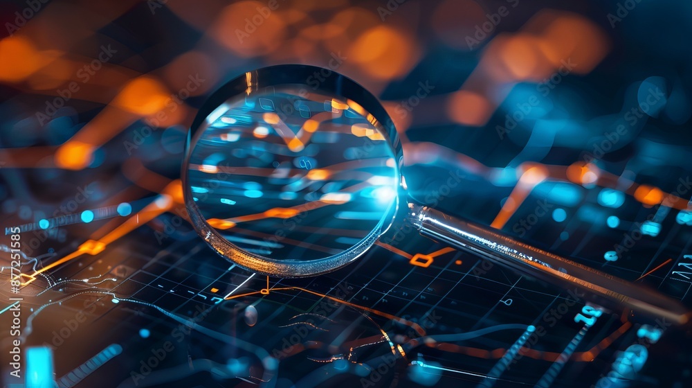 Business Concept with Magnifying Glass and Diagrams on Background Business Concept with Magnifying Glass and Diagrams on Background