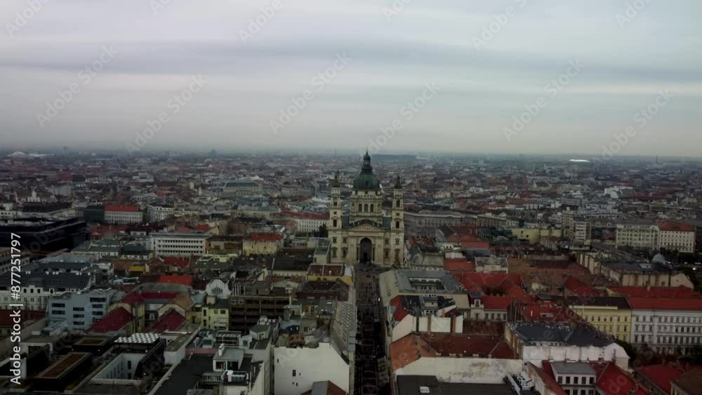 Aerial drone view of Saint Stephen cathedral in Budapest, Hungary. St. Stephen's Basilica Aerial drone view of Saint Stephen cathedral in Budapest, Hungary. St. Stephen's Basilica
