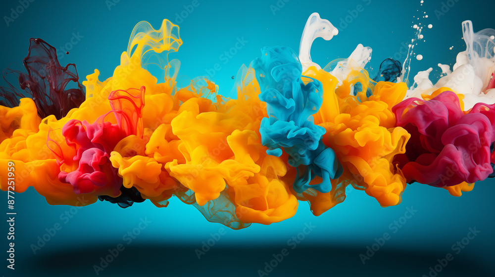 Fototapeta premium Multicolored Fluid Ink Run on Yellow Background, Abstract Image, Texture, Pattern Background, Wall Paper, Background Plan, Layer and Fabric of Cell Phone, Smartphone, Computer, Laptop, 9:16 and 16:9 F