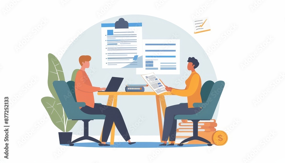 Business Owner Seeking Financial Advice on Bankruptcy Options from Accountant - Flat Design Illustration with Copy Space on White Background Business Owner Seeking Financial Advice on Bankruptcy Options from Accountant - Flat Design Illustration with Copy Space on White Background
