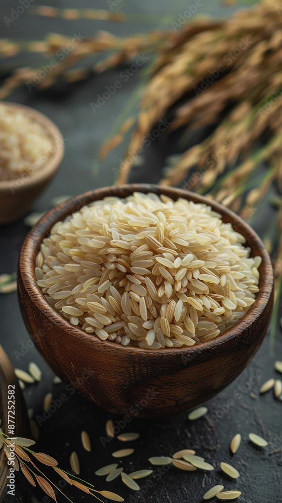 World Rice Day. rice harvesting. a handful of rice World Rice Day. rice harvesting. a handful of rice