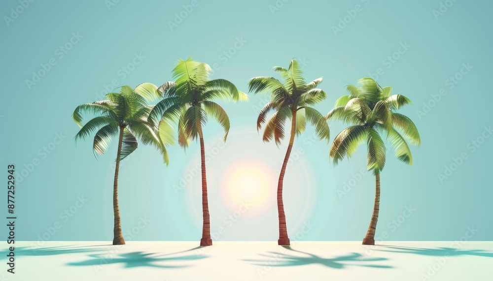 Obraz premium Tropical Paradise - Bright Palm Trees Flat Design Animation for Coastal Theme