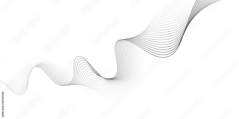 White wave curve lines banner background design. Abstract soft wave lines dynamic flowing gray light isolated background. Vector Illustration of the gray pattern of lines. Black stripes on white