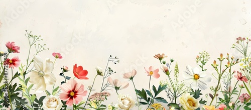 Obraz na płótnie A design for an anniversary card featuring a border of delicate flowers against a backdrop with copy space image w salonie