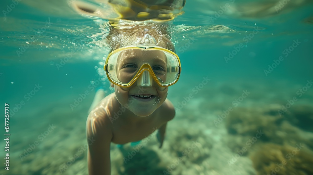 Naklejka premium Cheerful Snorkeler Enjoying Tropical Ocean Adventure