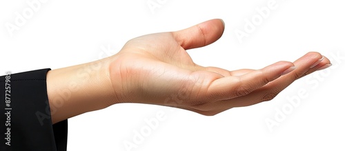 A businesswoman s hand is o...