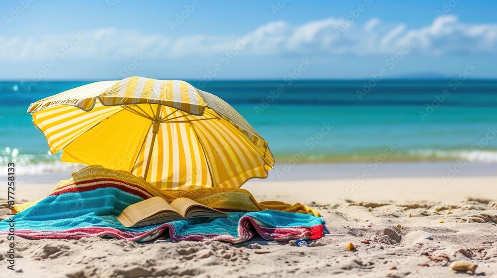 Beach Essentials: Umbrella, Towel, and Book Beach Essentials: Umbrella, Towel, and Book