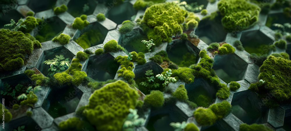 Lush Greenery in Geometric Patterns Aerial View of Vibrant Moss Garden Lush Greenery in Geometric Patterns Aerial View of Vibrant Moss Garden