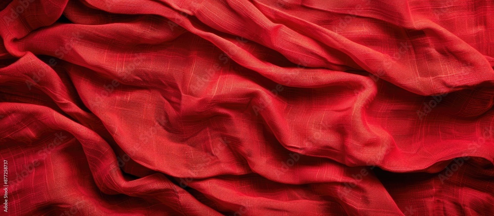 Crumpled linen texture on a red background with an option for a copy space image