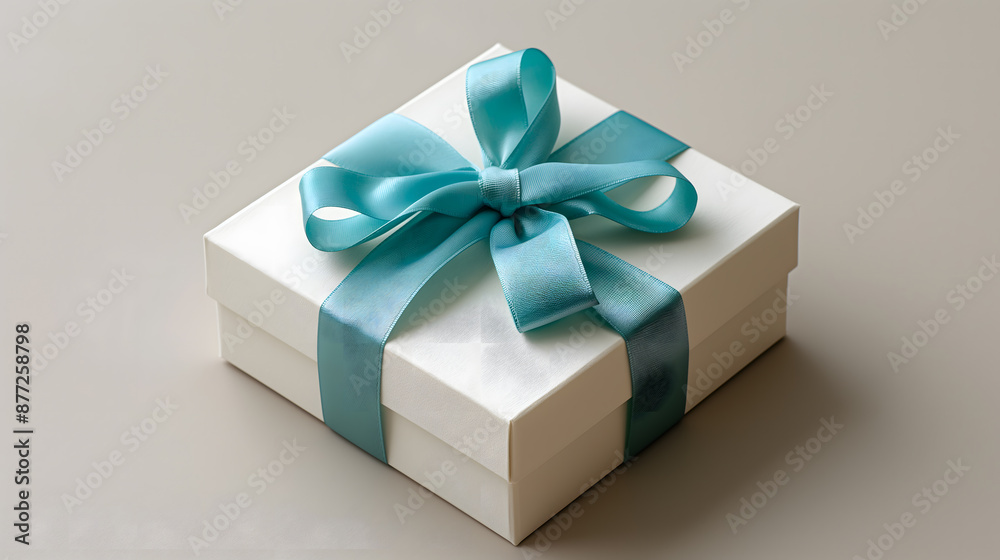 Elegant Polka Dot Gift Box with Pastel Blue Ribbon on a Pink Background Elegant Polka Dot Gift Box with Pastel Blue Ribbon on a Pink Background