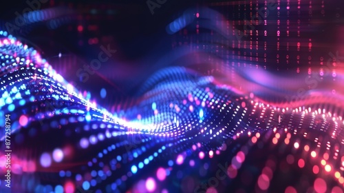 Wallpaper Mural Abstract Digital Waveform Art with Vibrant Neon Colors and Particle Effects Torontodigital.ca