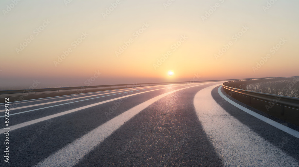 Naklejka premium Open Road in a Vast Desert Landscape - Journey and Exploration Concept