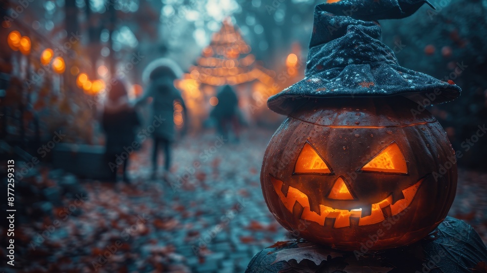 Naklejka premium A photo of a Halloween activity with people participating in a spooky scavenger hunt, promoting Halloween preparation