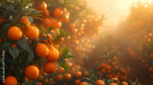 Sun-Kissed Orange Orchard at Dawn: A Vibrant Citrus Harvest Scene