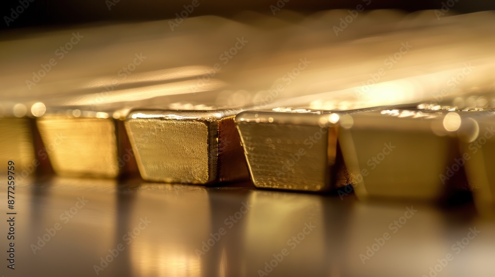 Shining Wealth - Row of Golden Bars with Blurred Background Shining Wealth - Row of Golden Bars with Blurred Background