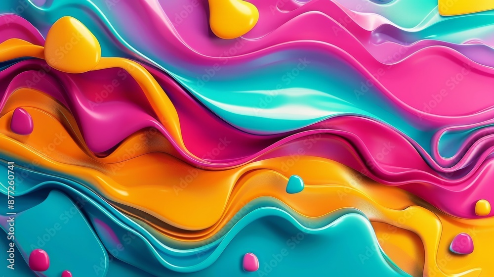 Abstract 3D Rendering with Colorful Waves and Bubbles in Vibrant Colors Abstract 3D Rendering with Colorful Waves and Bubbles in Vibrant Colors