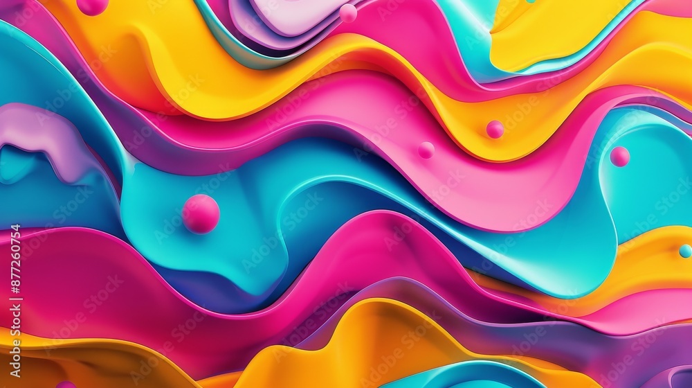 Abstract 3D Rendering with Colorful Waves and Bubbles in Vibrant Colors Abstract 3D Rendering with Colorful Waves and Bubbles in Vibrant Colors