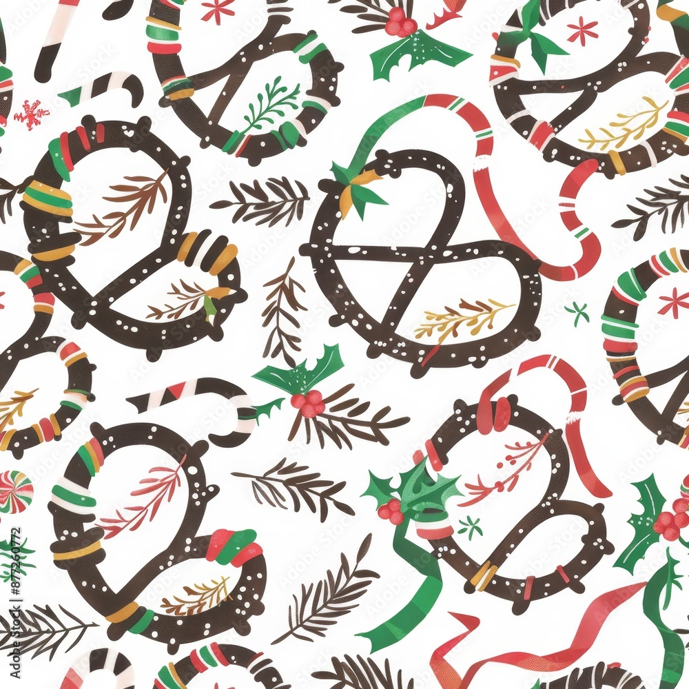 Obraz premium Festive Holiday Pattern with Christmas Sweets and Decorations