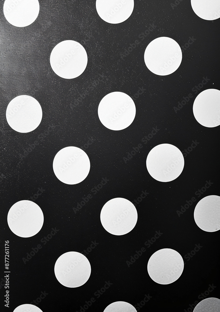 Black and white polka dot pattern on paper in a flat lay. White circles with a black background. Background texture for design or decoration. Black and white polka dot pattern on paper in a flat lay. White circles with a black background. Background texture for design or decoration.