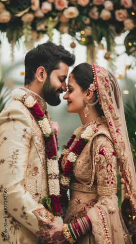 Intimate Wedding Portrait of Couple in Traditional Indian Attire