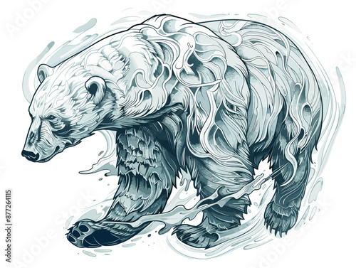 A bear is walking through a snowy landscape with smoke coming out of its mouth. The bear appears to be in a state of distress or confusion, as if it is lost or disoriented