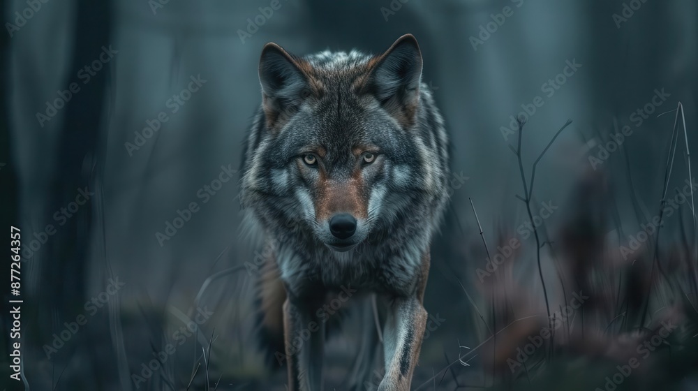 majestic coyotewolf hybrid prowling through a moonlit forest clearing its piercing eyes and powerful stance showcase the beauty and adaptability of this rare creature majestic coyotewolf hybrid prowling through a moonlit forest clearing its piercing eyes and powerful stance showcase the beauty and adaptability of this rare creature