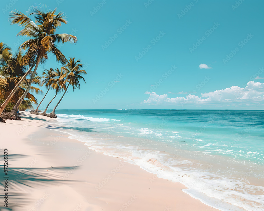 Tranquil Tropical Beach Paradise with Gentle Surf and Palm Trees Tranquil Tropical Beach Paradise with Gentle Surf and Palm Trees