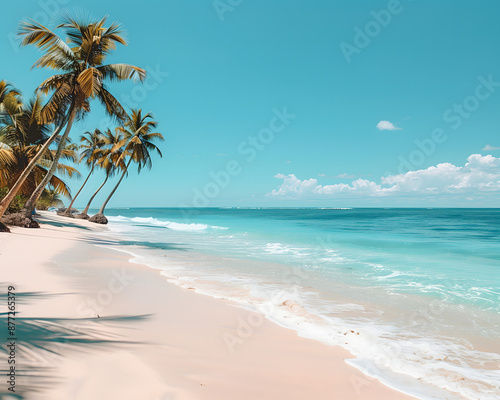 Tranquil Tropical Beach Paradise with Gentle Surf and Palm Trees