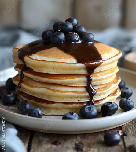 Delicious Blueberry Pancakes with Syrup and Fresh Berries