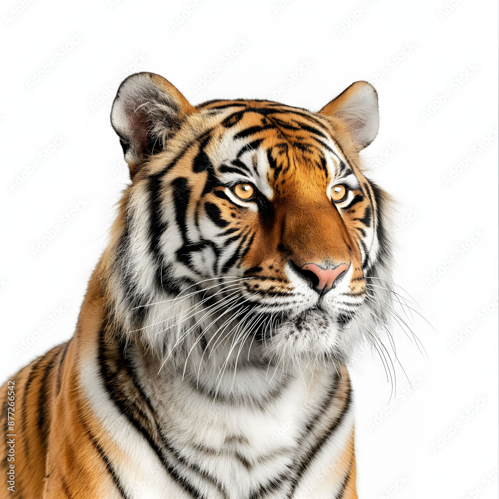 Majestic Bengal Tiger Walking Forward Isolated on White Background Majestic Bengal Tiger Walking Forward Isolated on White Background