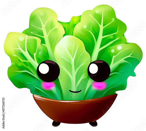 Colorful salad in a bowl character illustration with cartoon eyes