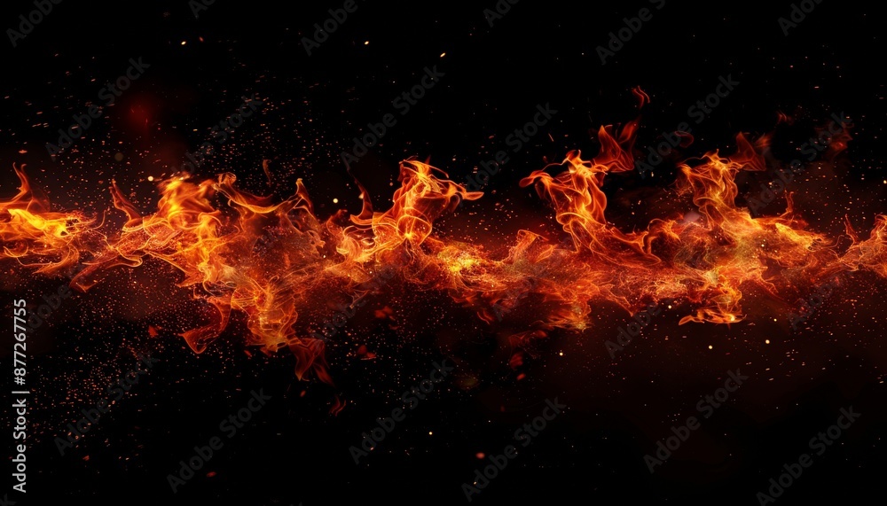 Fire Flames on Black Background, Intense and Dramatic, Bright and Fiery Fire Flames on Black Background, Intense and Dramatic, Bright and Fiery