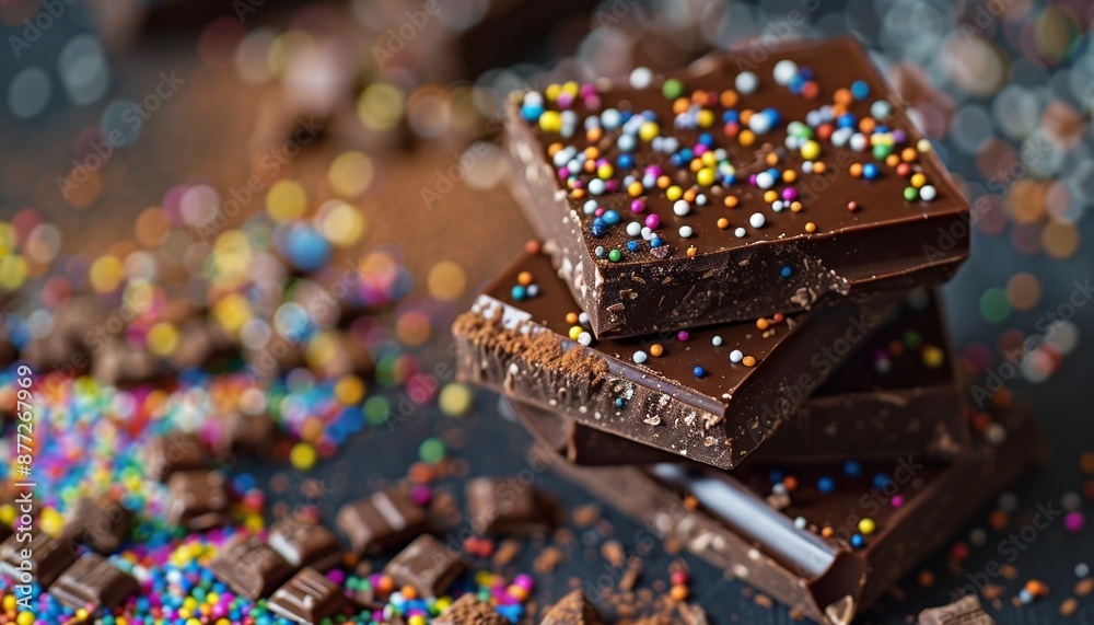 Obraz premium Gourmet Handmade Chocolate Treats Sprinkled with Colorful Edible Confetti, Tempting and Artistic, Healthy Food