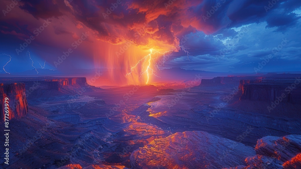 Dramatic Lightning Storm Illuminating Desert Night Sky Scenery Dramatic Lightning Storm Illuminating Desert Night Sky Scenery