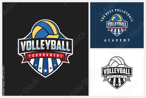 Volleyball logo design template, volleyball team emblem collection, volleyball tournament logo design vector illustration