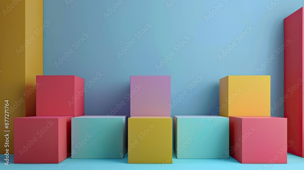 A row of colorful boxes are stacked on top of each other A row of colorful boxes are stacked on top of each other