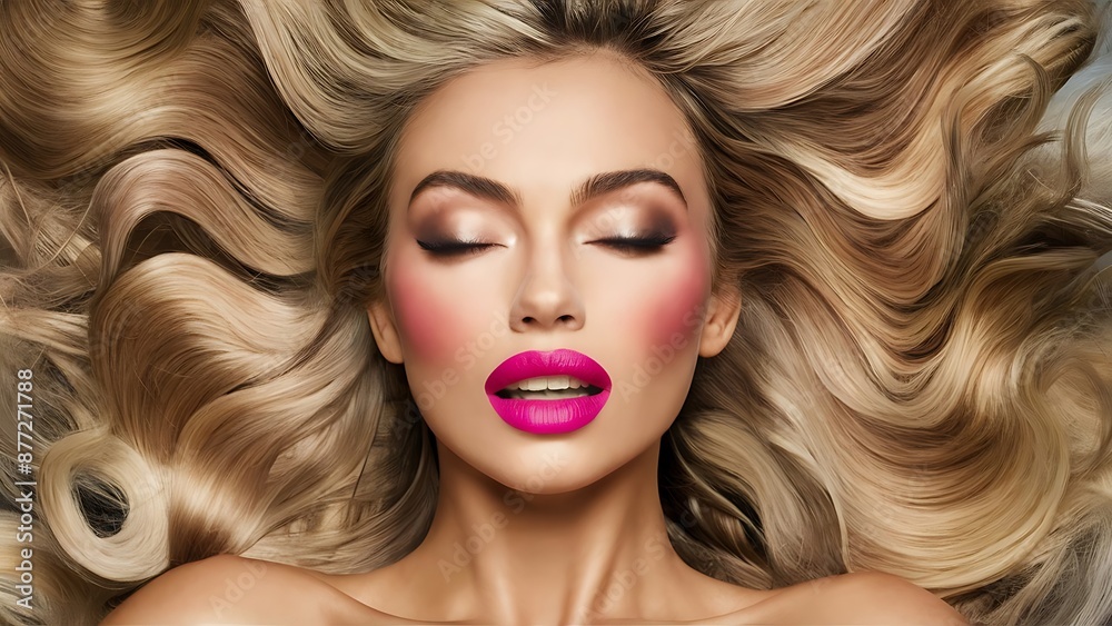 Fototapeta premium Beautiful model with bright pink lips