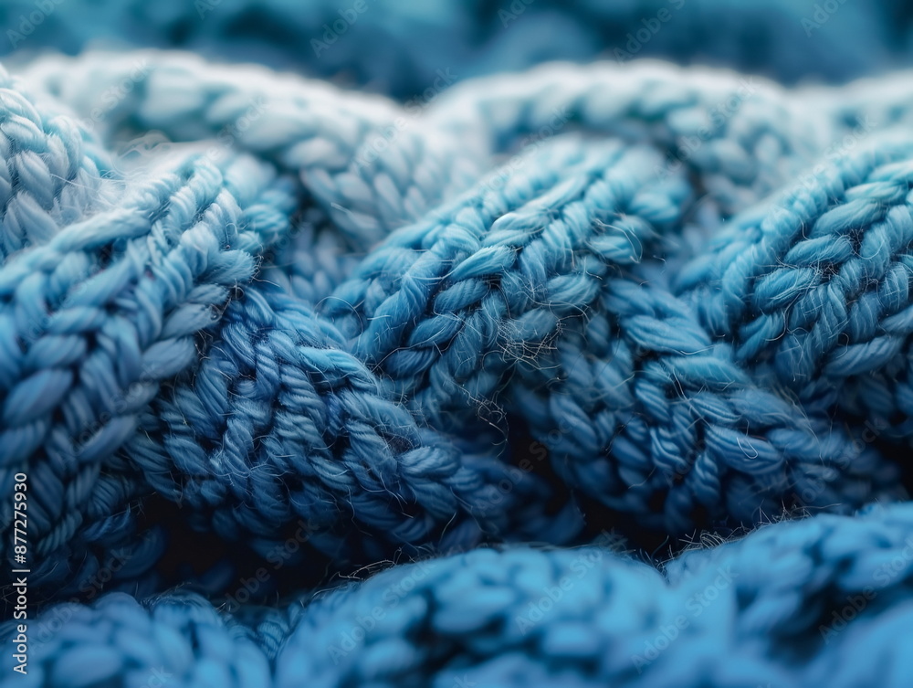 close up of a blue wool knitting pattern close up of a blue wool knitting pattern