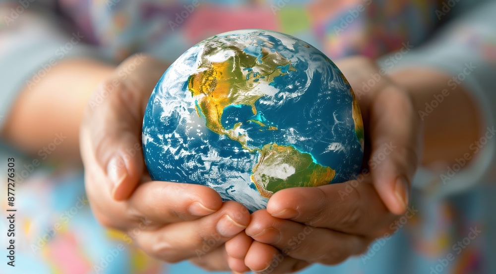 Close-up of Hands Holding Globe with Map Background Close-up of Hands Holding Globe with Map Background