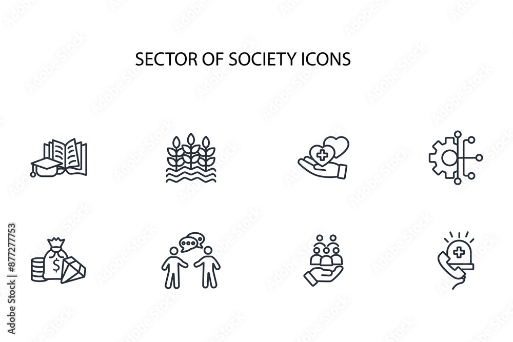 Sector of society icon set.vector.Editable stroke.linear style sign for use web design,logo.Symbol illustration. Sector of society icon set.vector.Editable stroke.linear style sign for use web design,logo.Symbol illustration.
