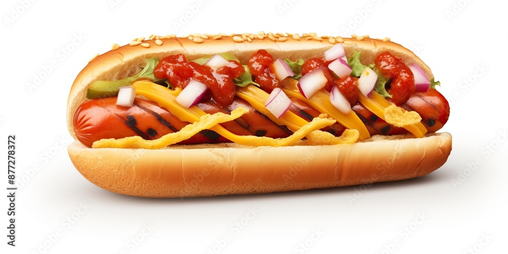 Classic traditional hot dog fast food on simple background Classic traditional hot dog fast food on simple background