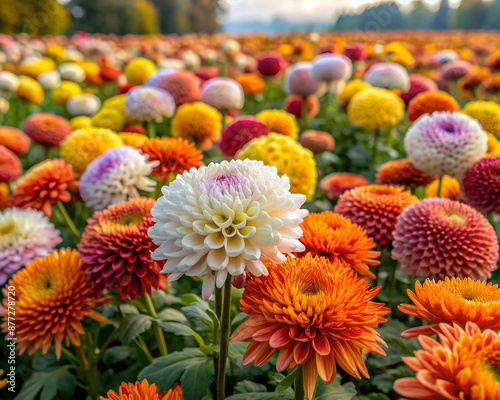 A field of chrysanthemums in full autumn bloom, generative ai © Panoy
