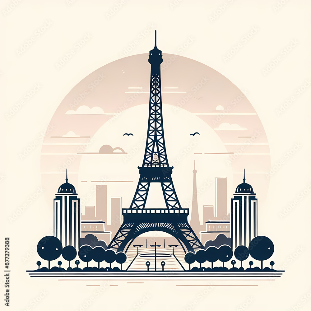 Obraz premium simplified eiffel tower illustration essential details centered blank canvas