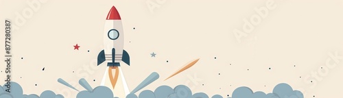 Creative project start, rocket and paintbrush, flat design illustration