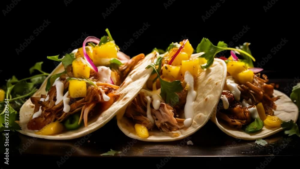 Tasty tacos served on a dark plate, great for food or party scenes